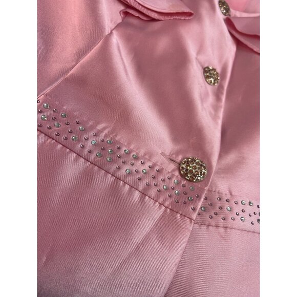 Satin Jacket 22W Pink Barbie Evening Fancy Ruffle Collar Crystal Sequins Closure - Picture 12 of 15